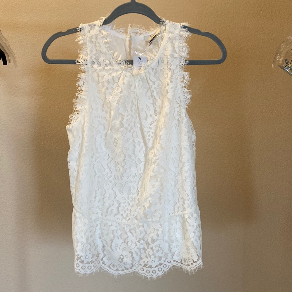 NWT JOIE MARINETH LACE SLEEVELESS TOP RAW EDGES CREAM S  BUSINESS CASUAL